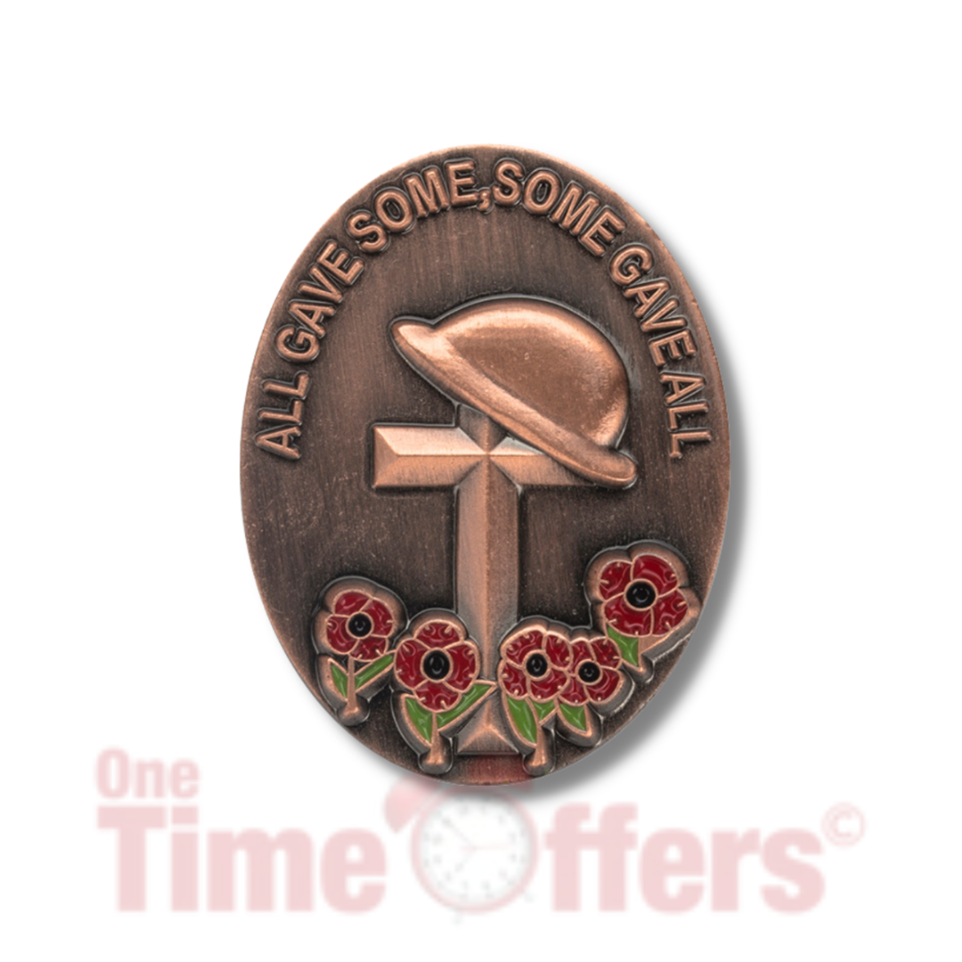 Helmet on Cross Oval Pin Badge