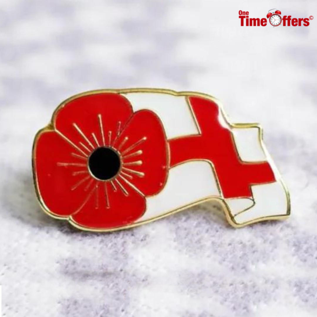 The Flag of England and Red Flower Pin Badge