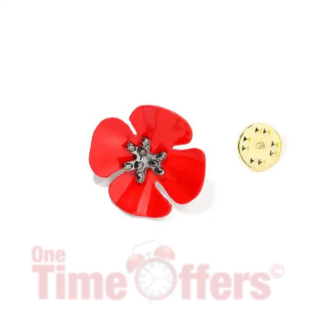 Vibrant Red Flower Pin Badge