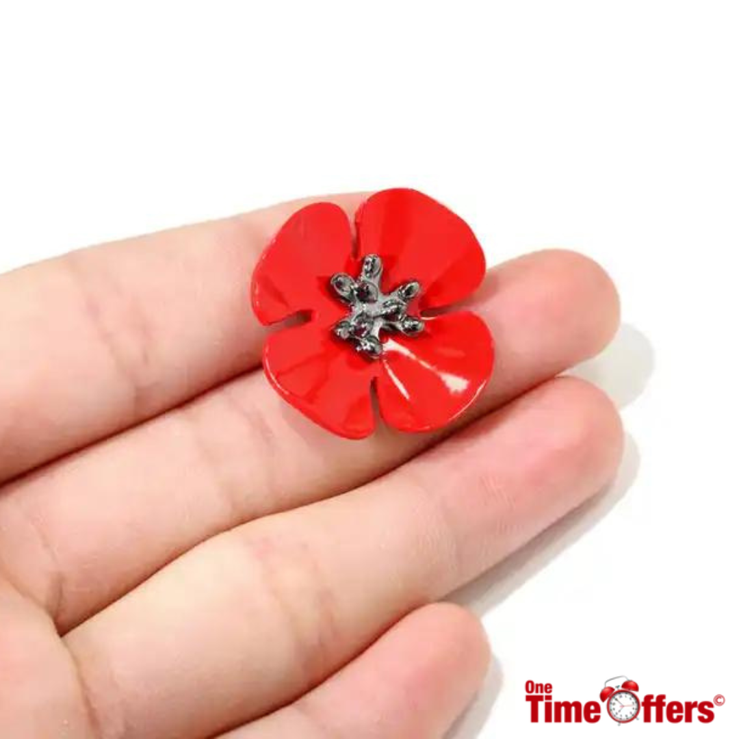 Vibrant Red Flower Pin Badge