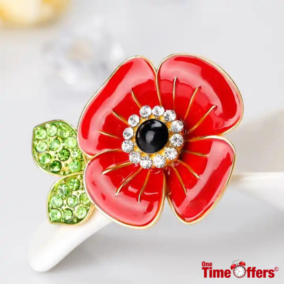 Red Flower with Diamante Brooch