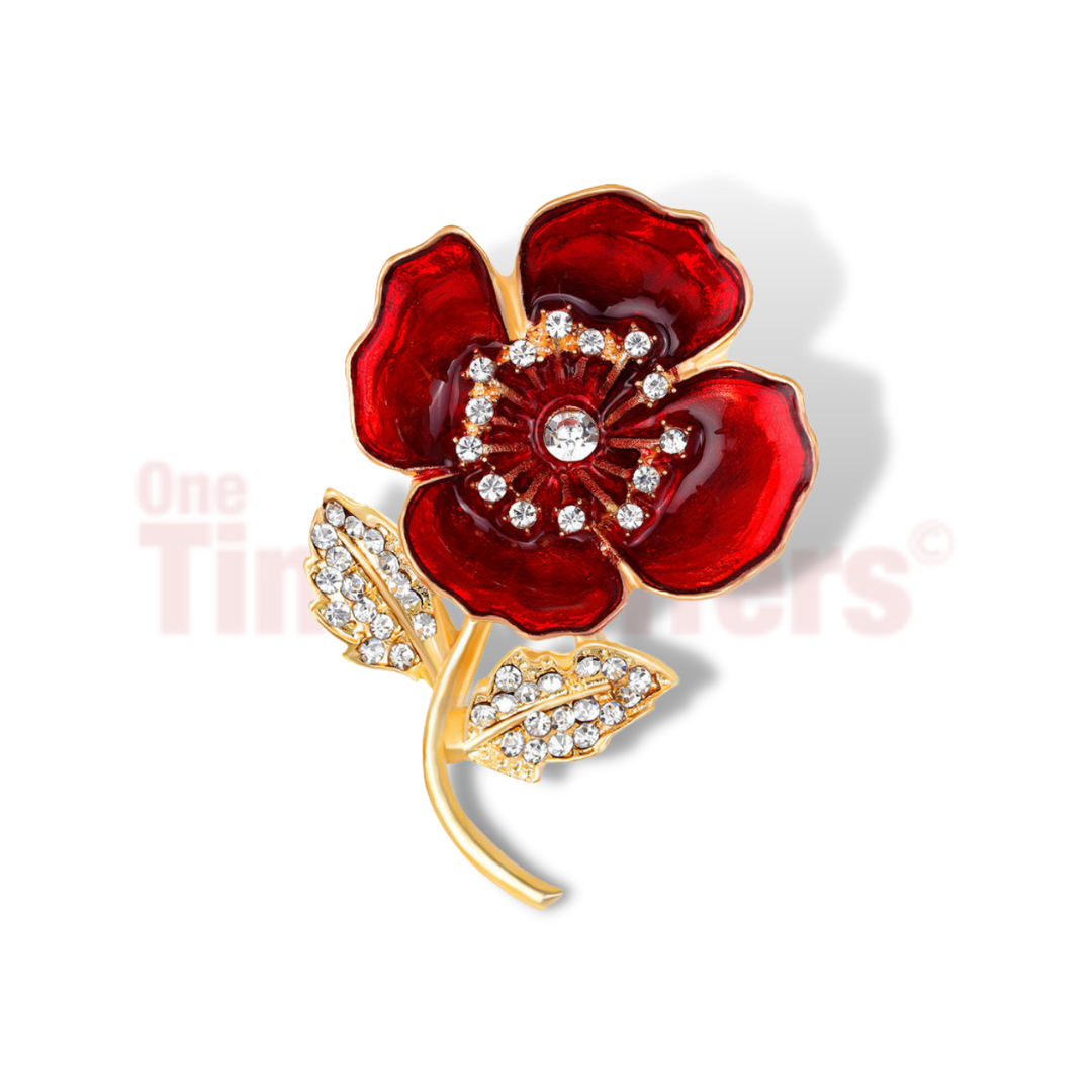 Diamante Remembrance Flower Enamelled Brooch