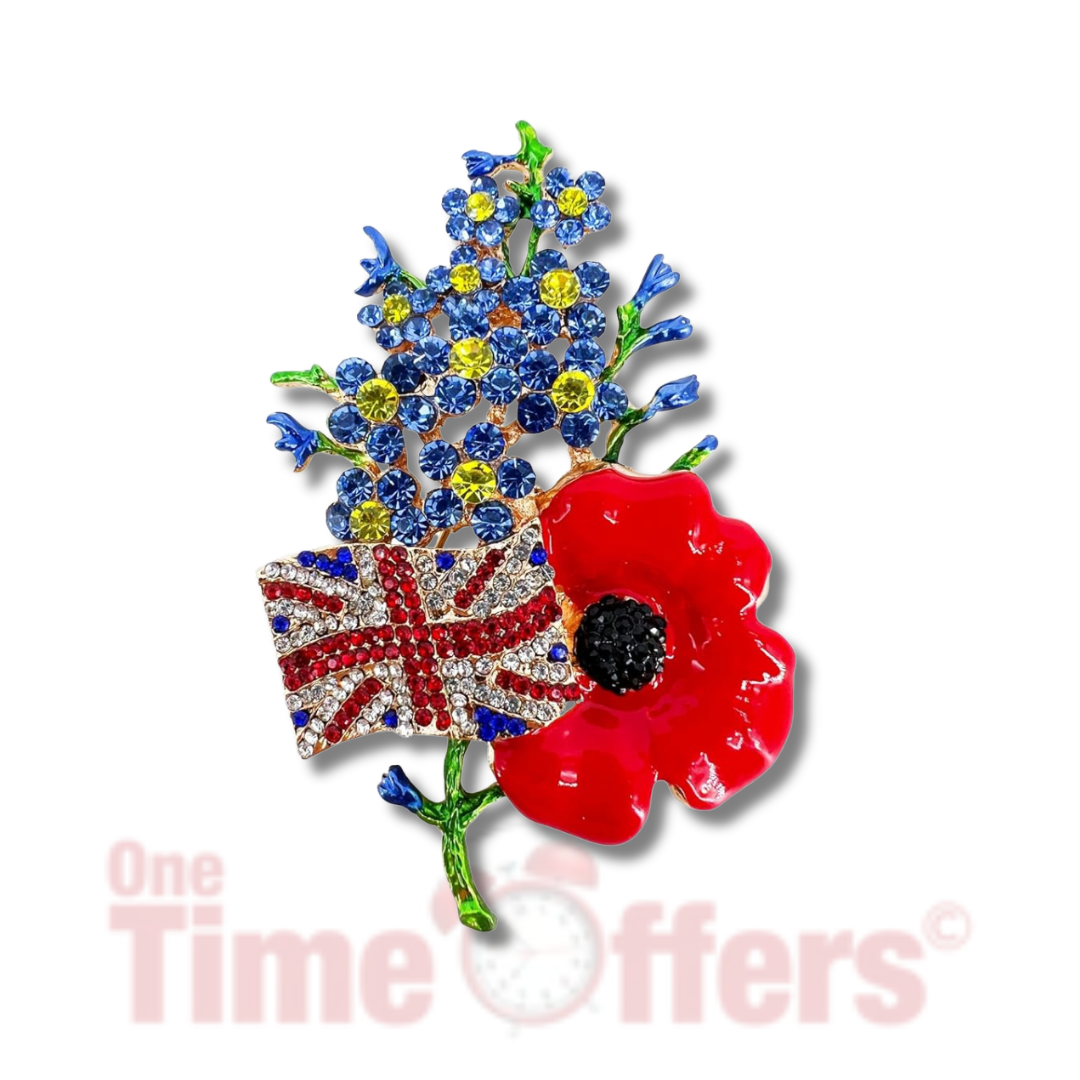 Union Red Flower 'Forget Me Not' Diamante Brooch