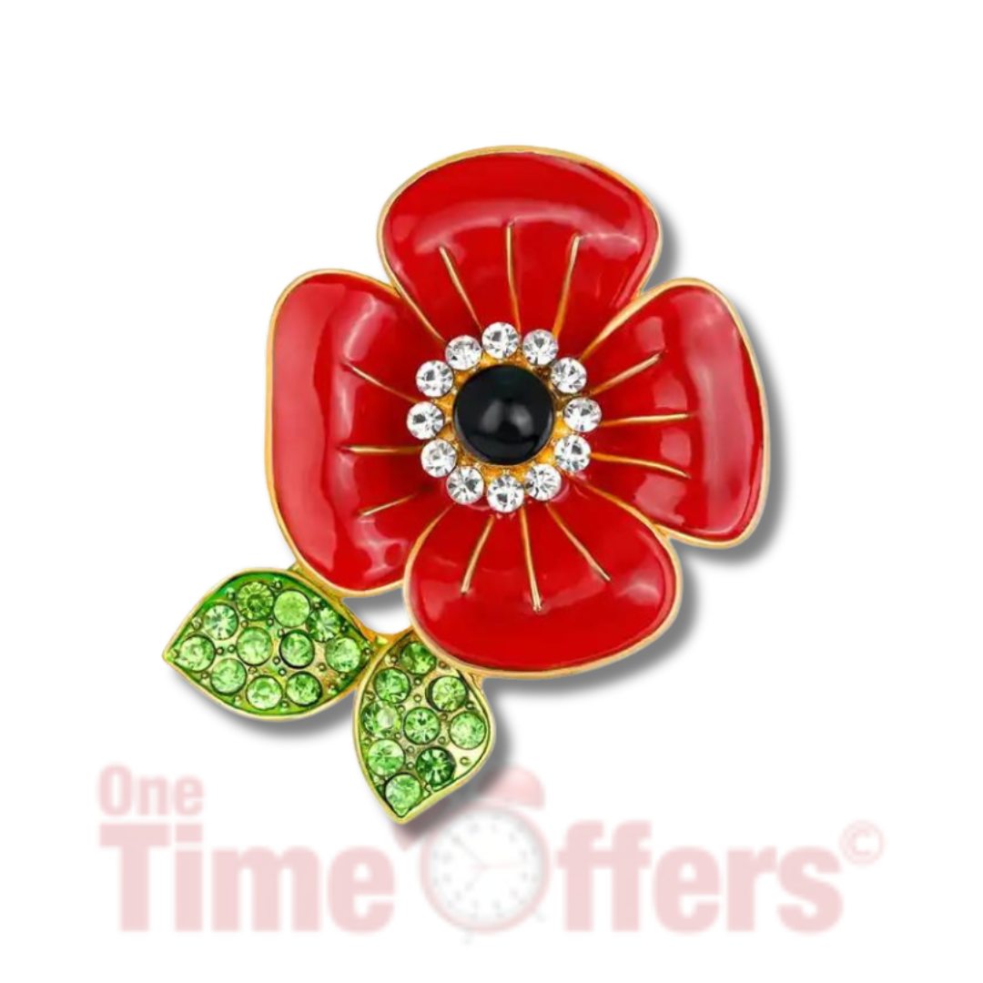 Red Flower with Diamante Brooch