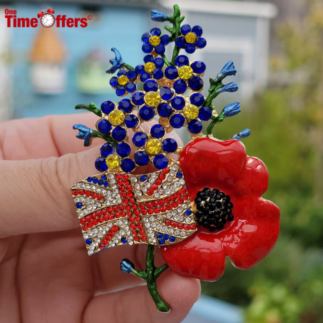 Union Red Flower 'Forget Me Not' Diamante Brooch