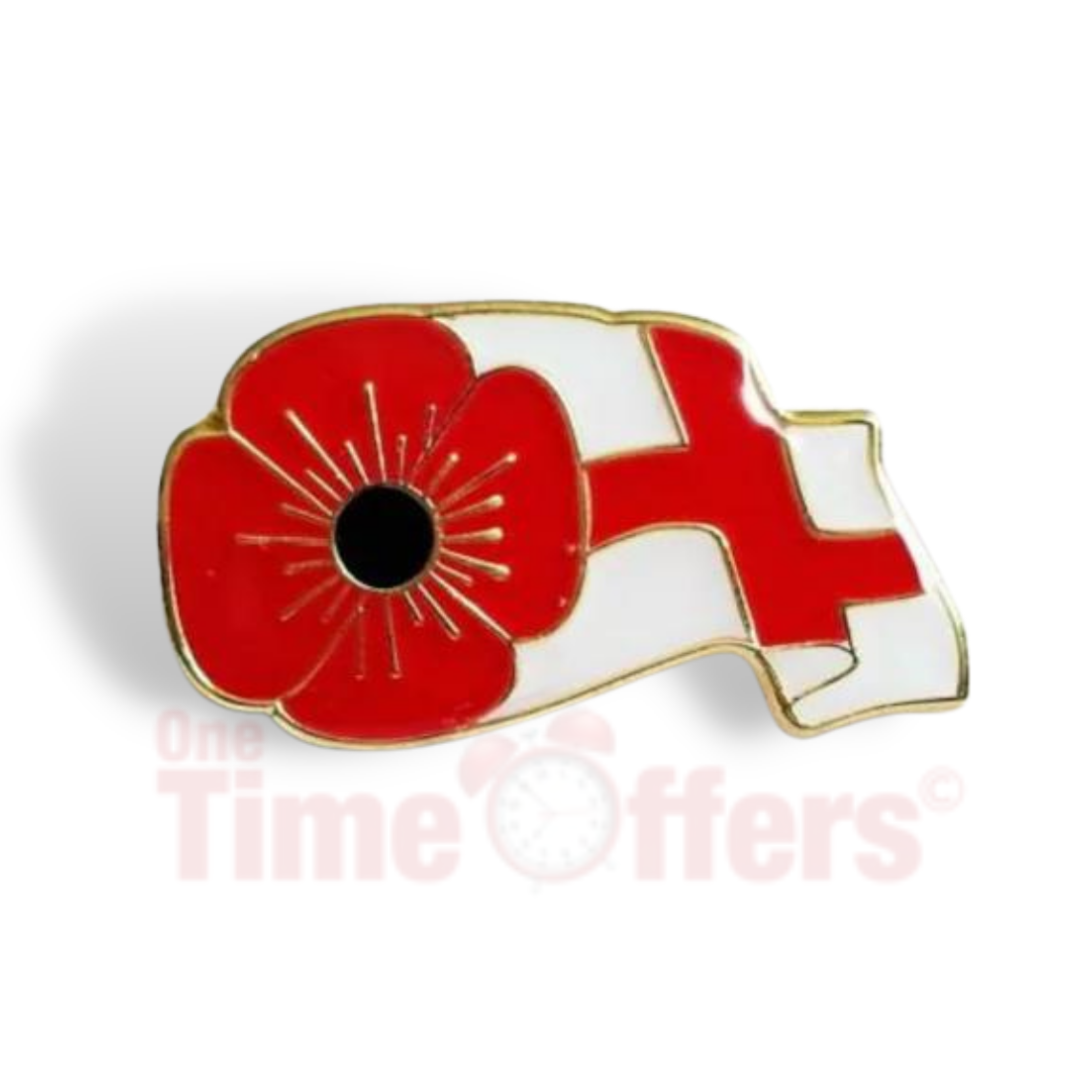 The Flag of England and Red Flower Pin Badge