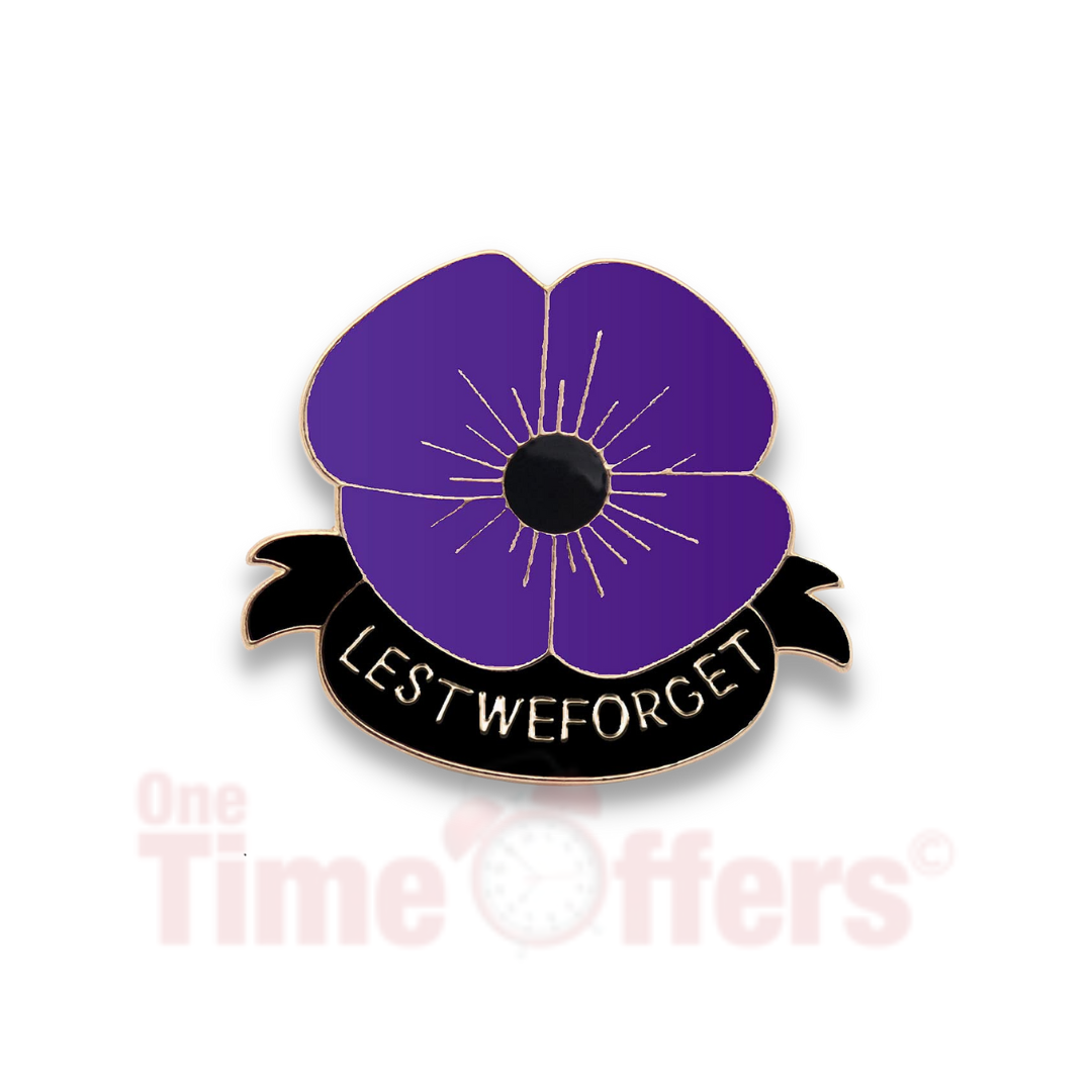 Purple Flower Lest We Forget Pin Badge