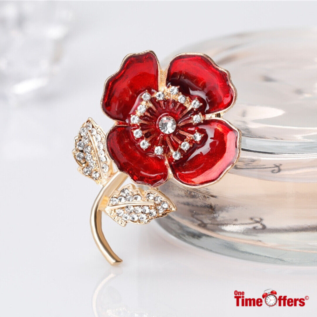 Diamante Remembrance Flower Enamelled Brooch