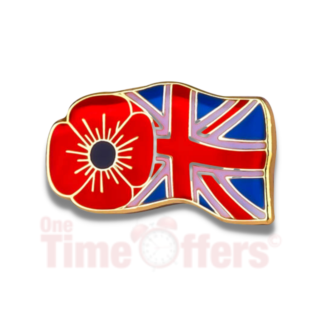 Red Flower with Union Jack Pin Badge