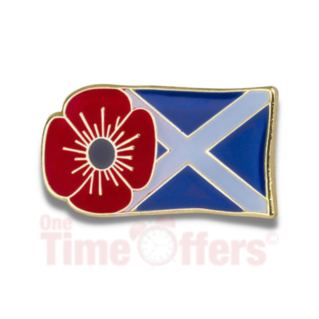 Scotland Flag and Red Flower Pin Badge