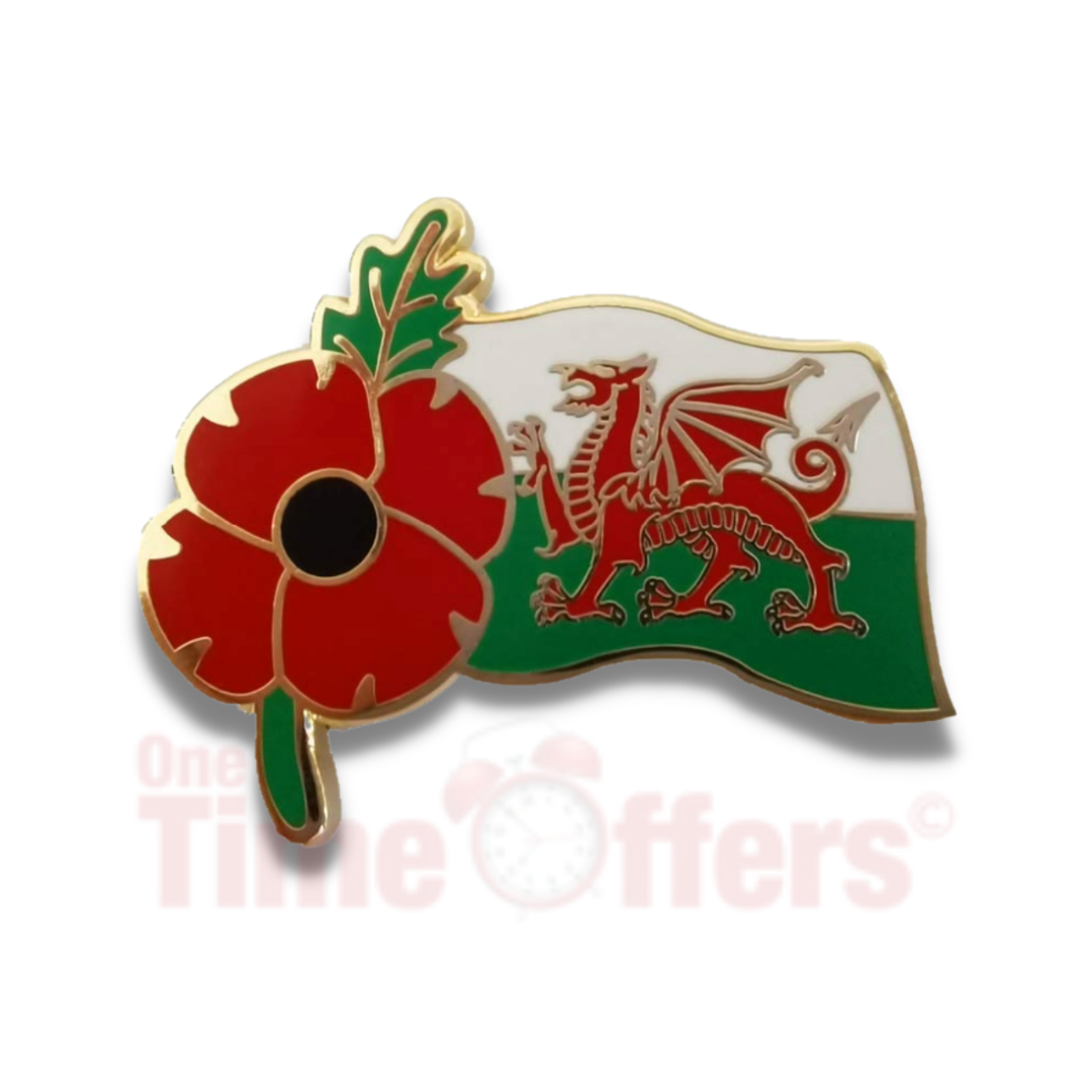 Red Flower and Welsh Flag Pin Badge