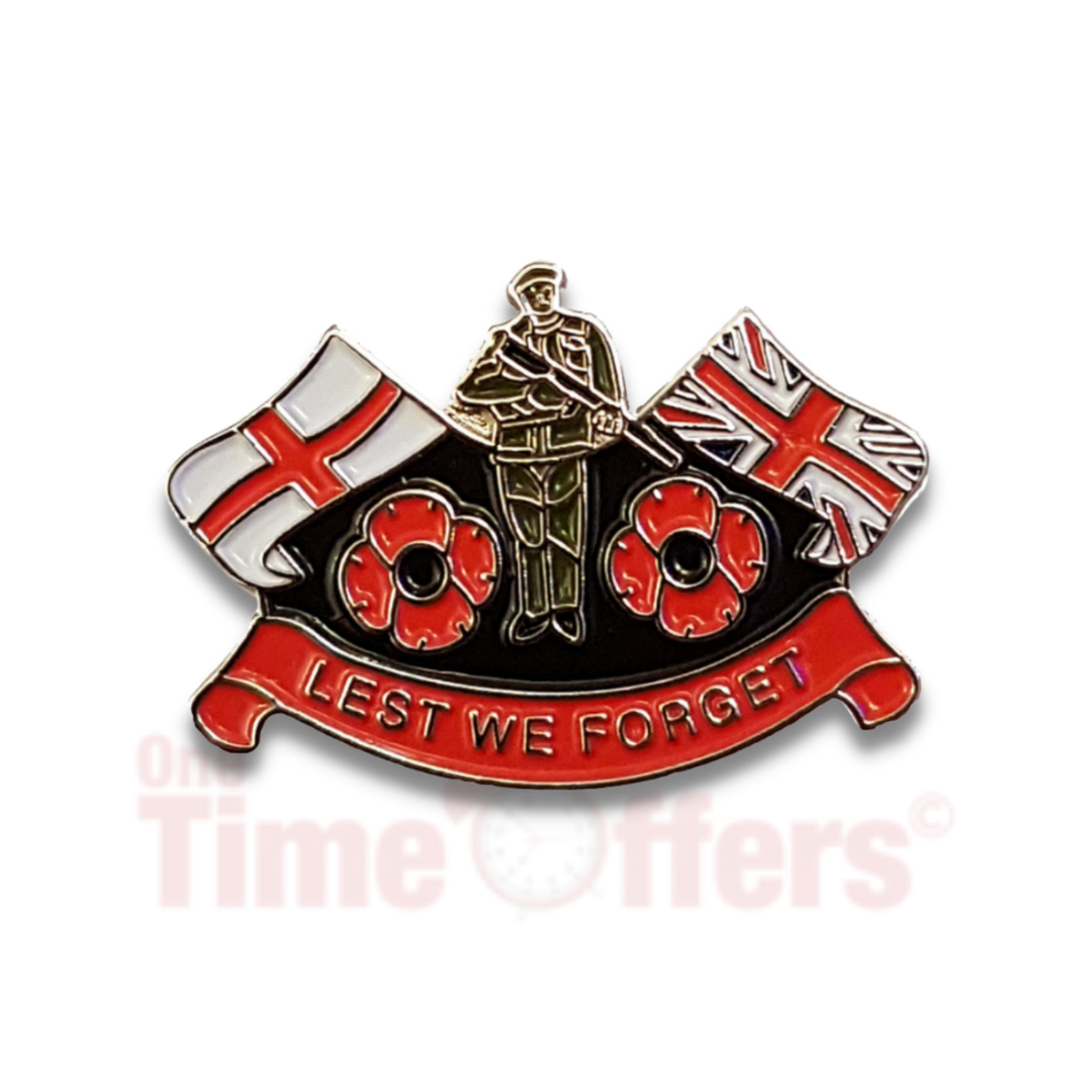 Lest We Forget British and English Flags Badge